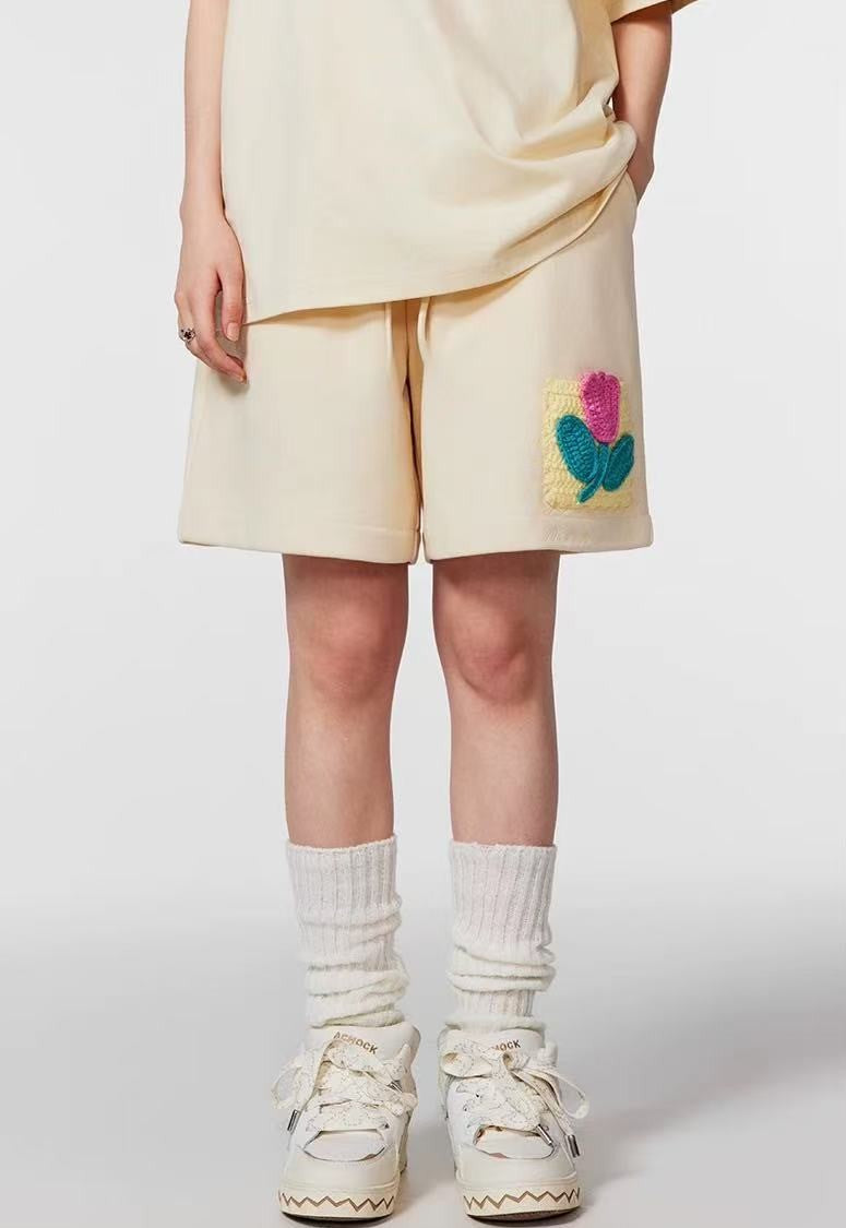 ACHOCK Hip-hop Heavy Tulip Embroidered Shorts