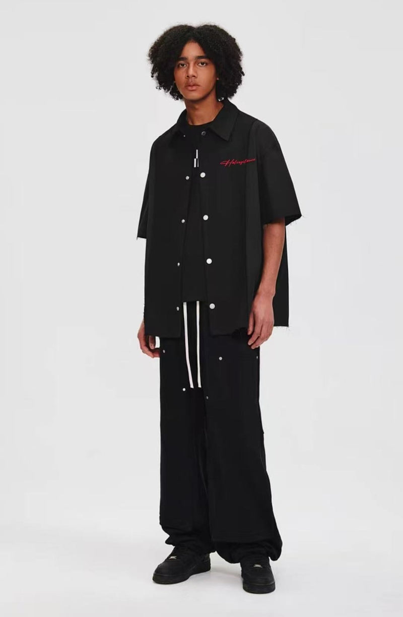 ATRY Frayed Texture Short-sleeved Casual Splicing POLO