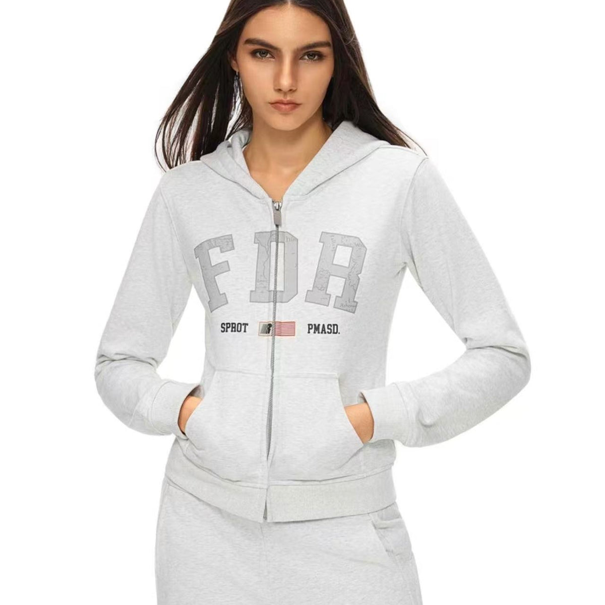FDR Retro Logo Printed Zipper Hoodie (For Women)