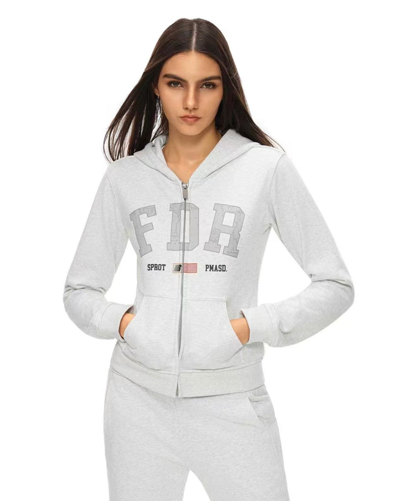 FDR Retro Logo Printed Zipper Hoodie (For Women)