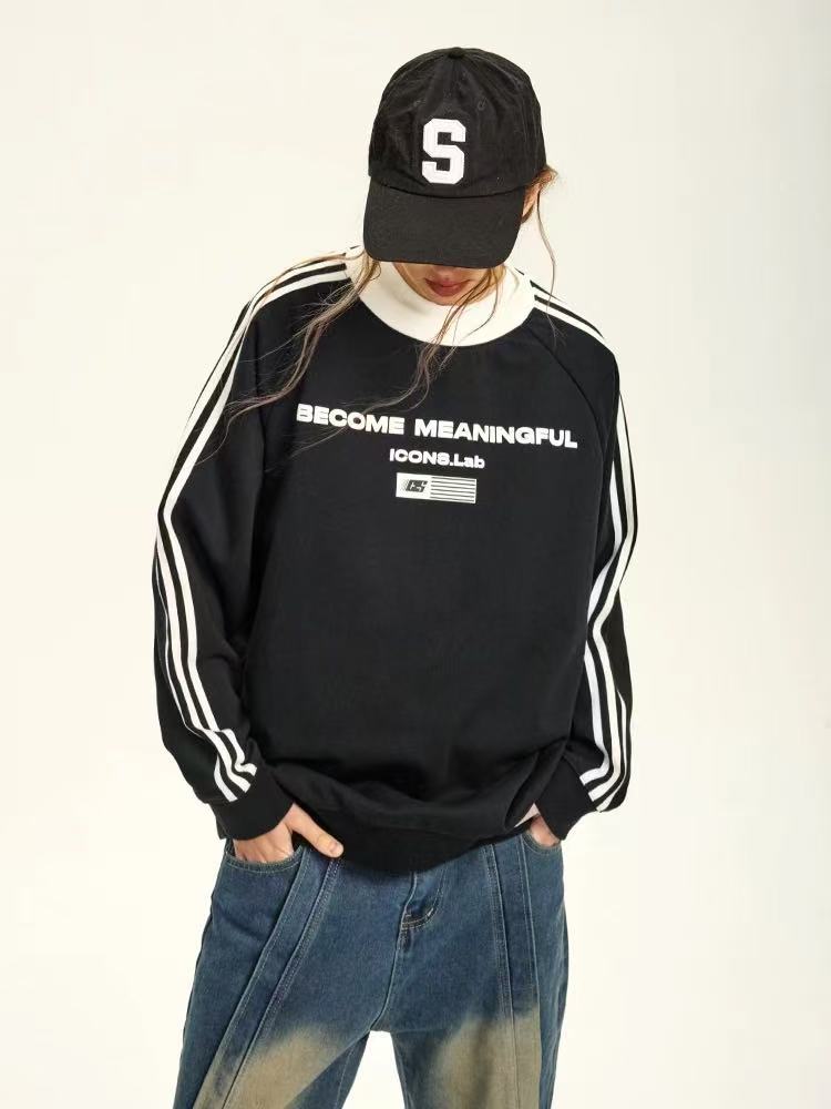 ICONSLAB Contrast Color Three stripes Web Foam Printed Sweatshirt
