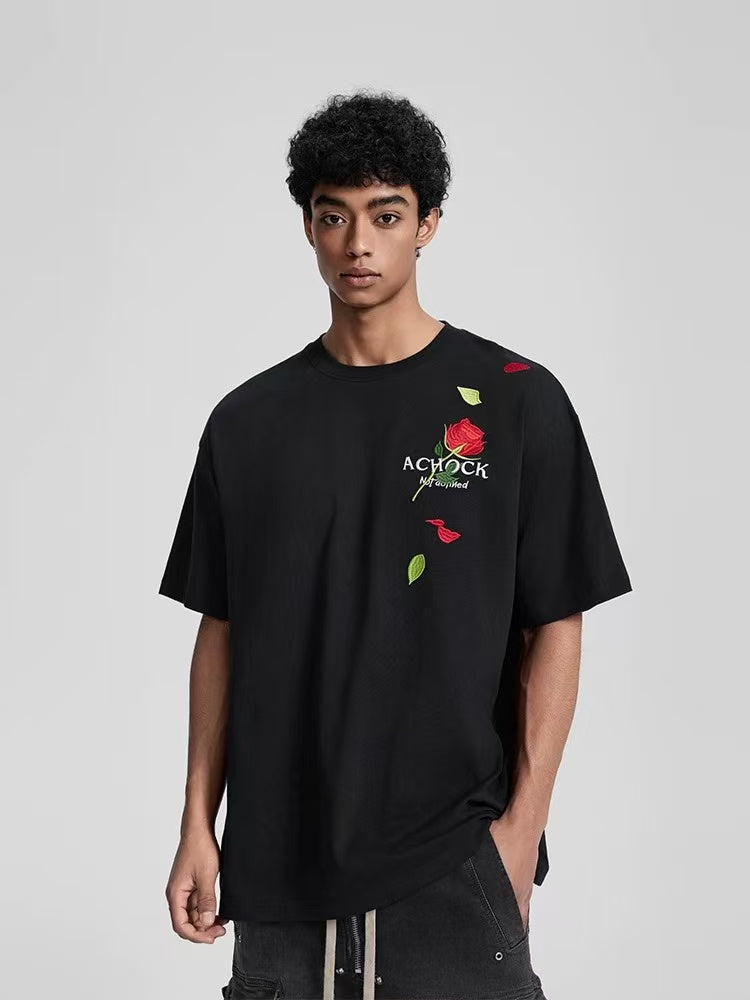 ACHOCK Rose Embroidered Short-sleeve T-shirt