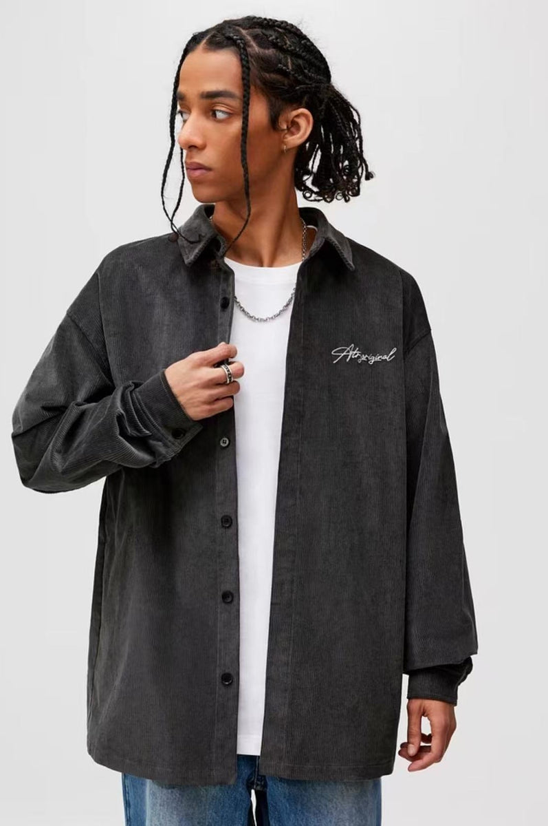 ATRY Corduroy Floral Embroidered LOGO Long-sleeved Shirt