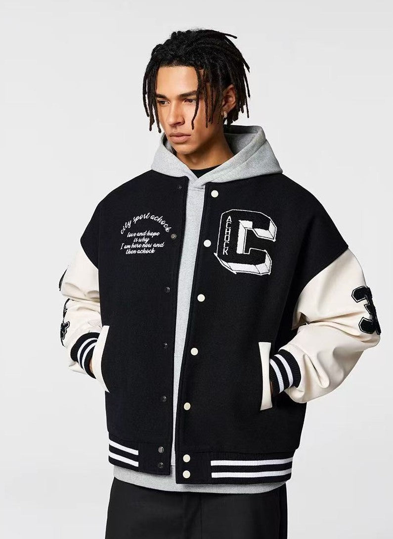 ACHOCK High Street Baseball Patchwork Embroidery Jacket