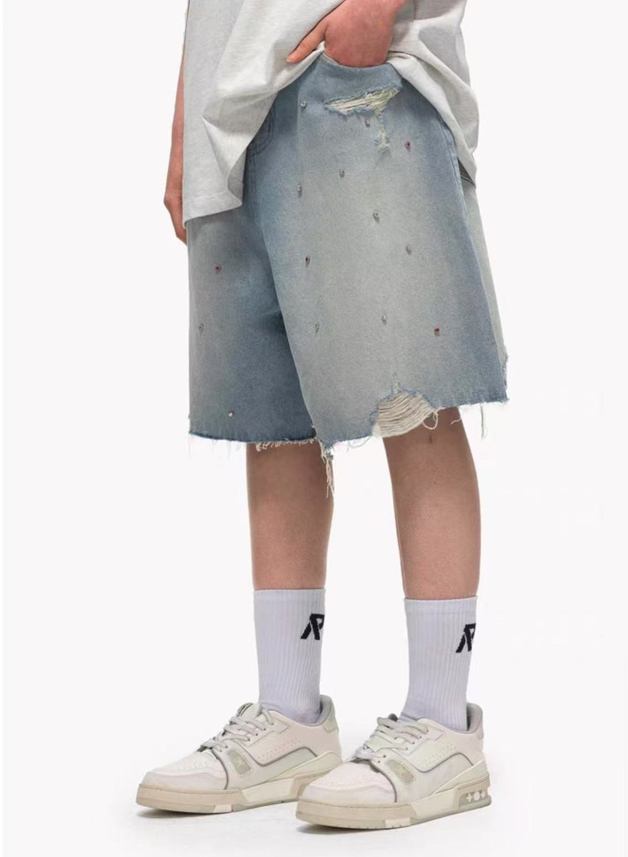 FDR Studded Frayed Denim Shorts