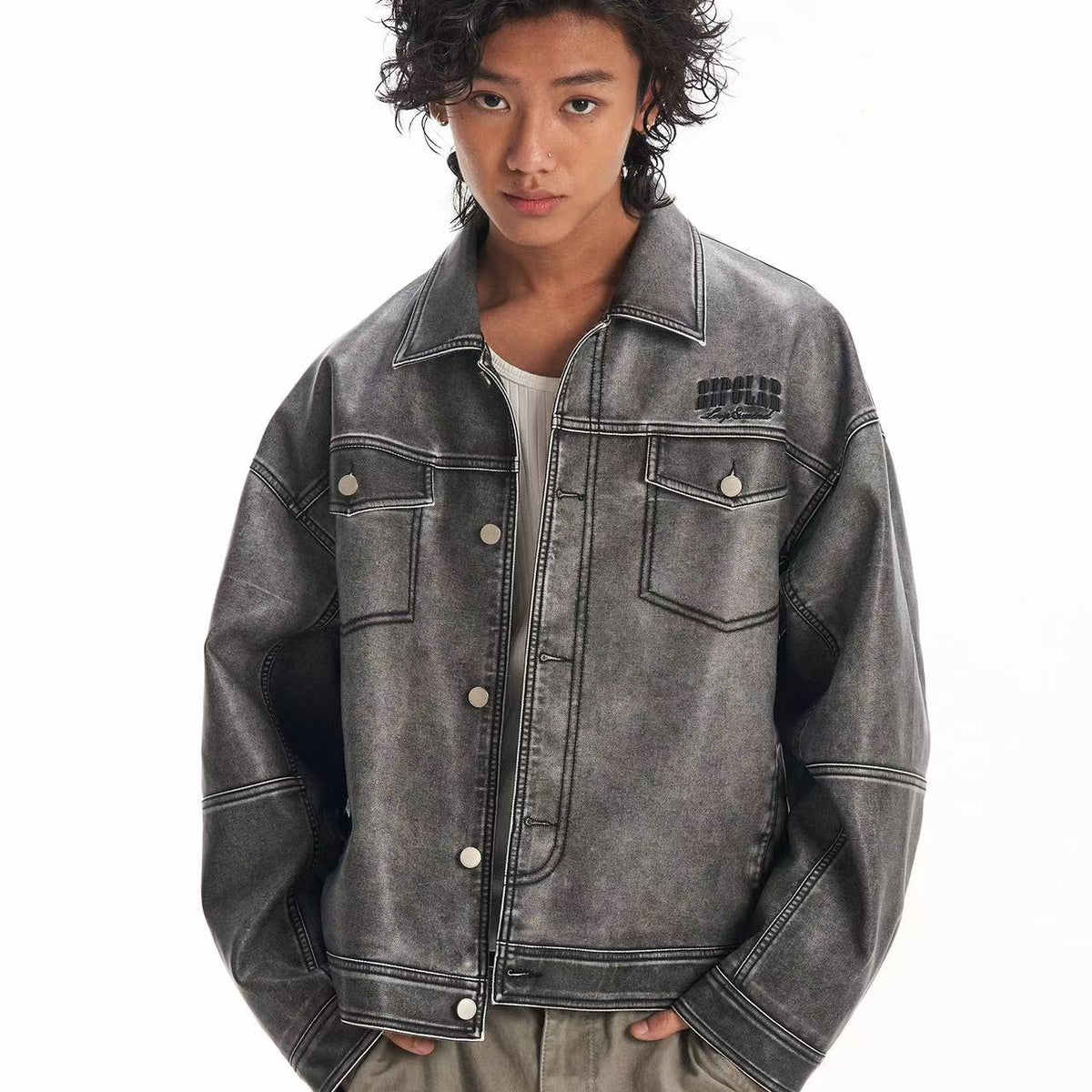 BIPOLAR Hyphenation Polished PU Leather Jacket