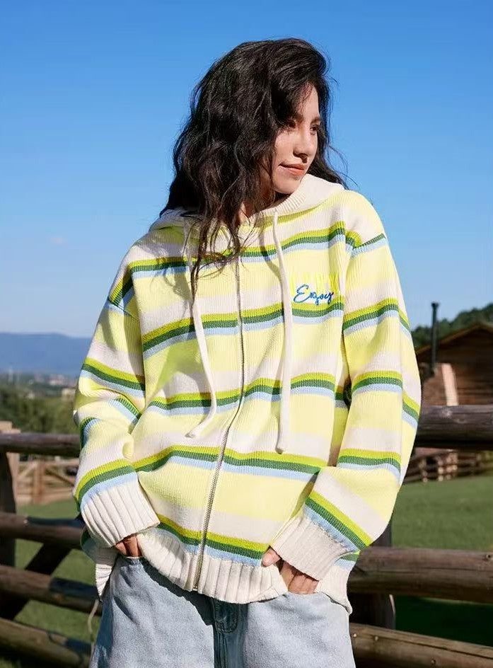 MEDM Color Striped Hooded Sweater