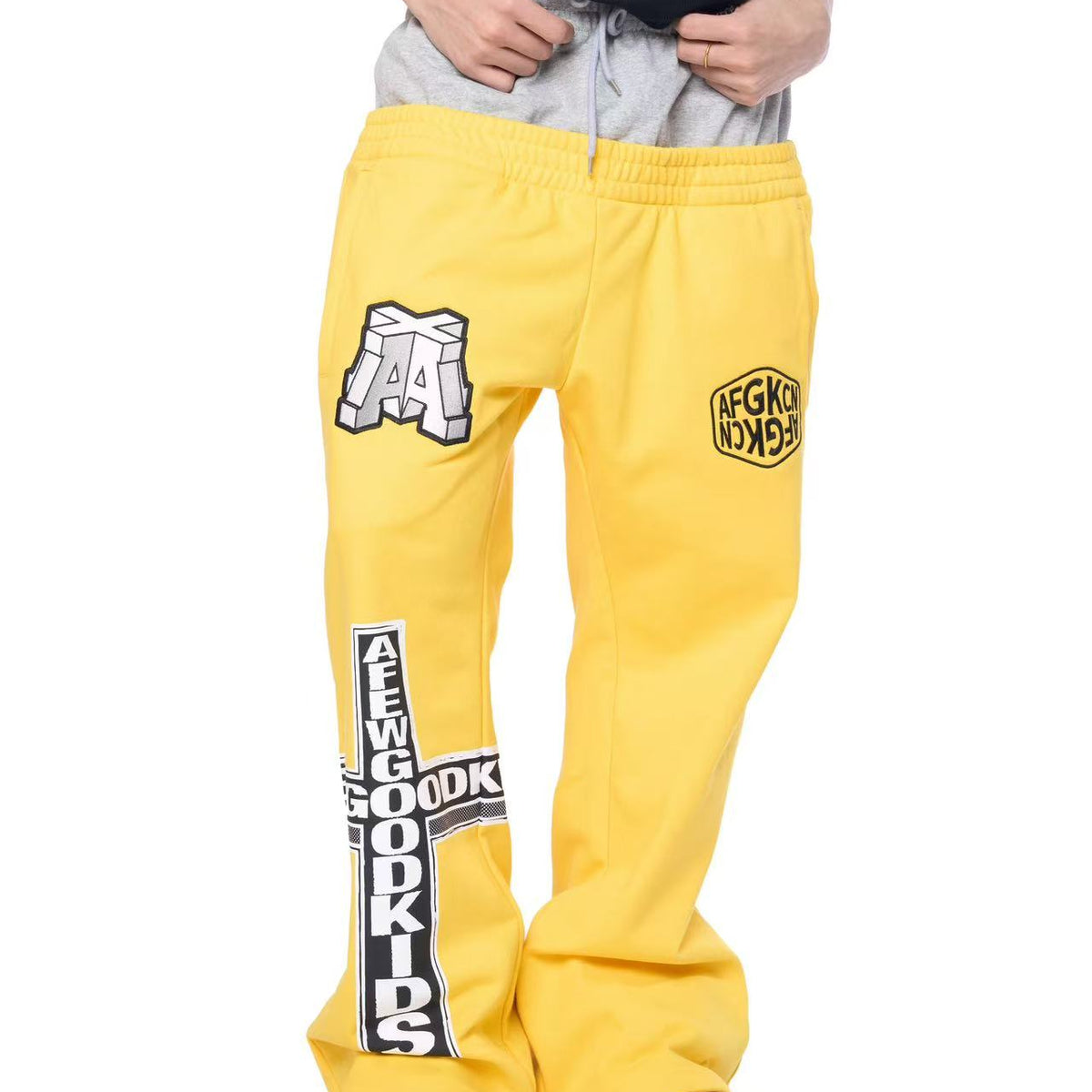 AFGK Fake Two Piece Double Waist Drawstring Bootcut Sweatpants