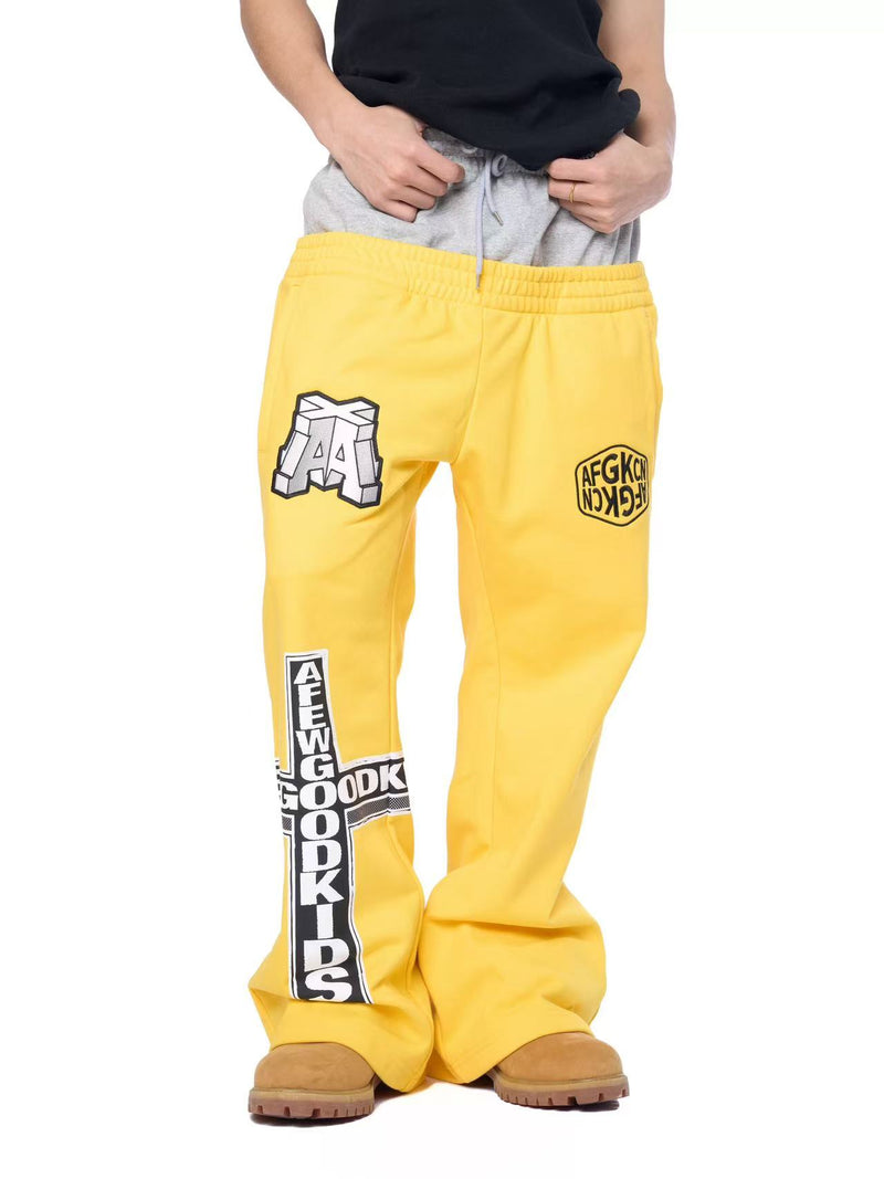 AFGK Fake Two Piece Double Waist Drawstring Bootcut Sweatpants