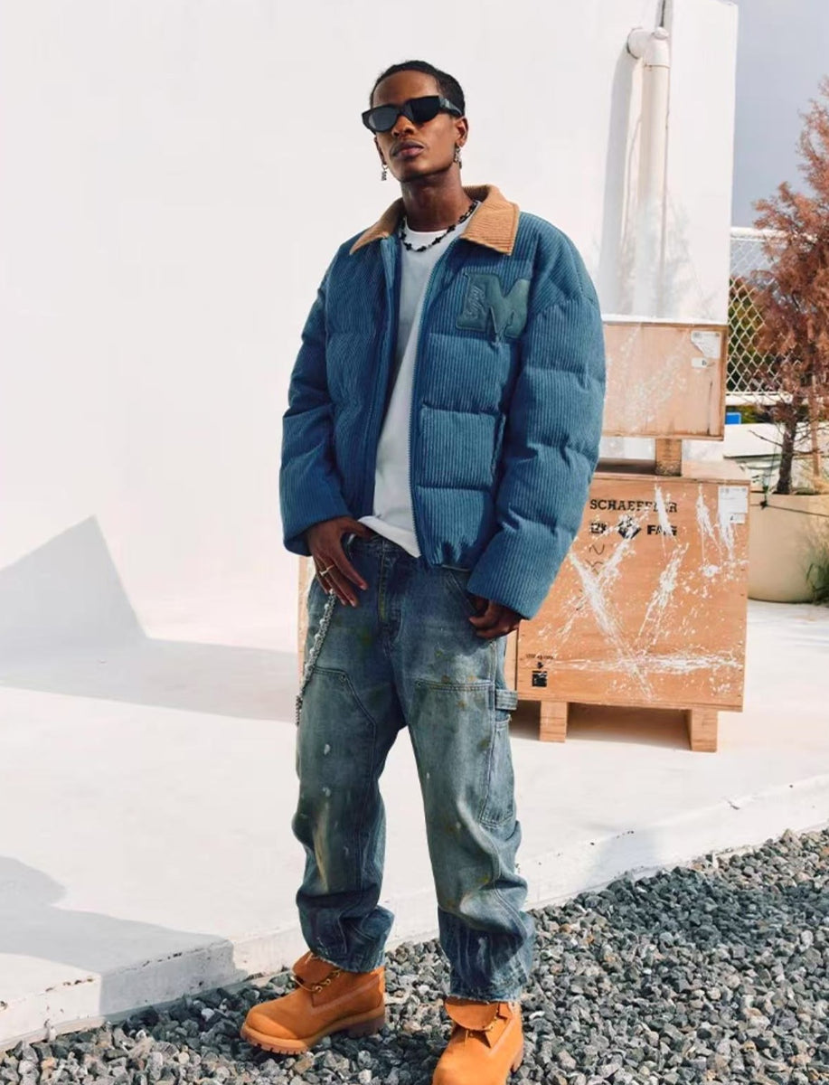 MEDM Corduroy Lapel Color Block Down Jacket