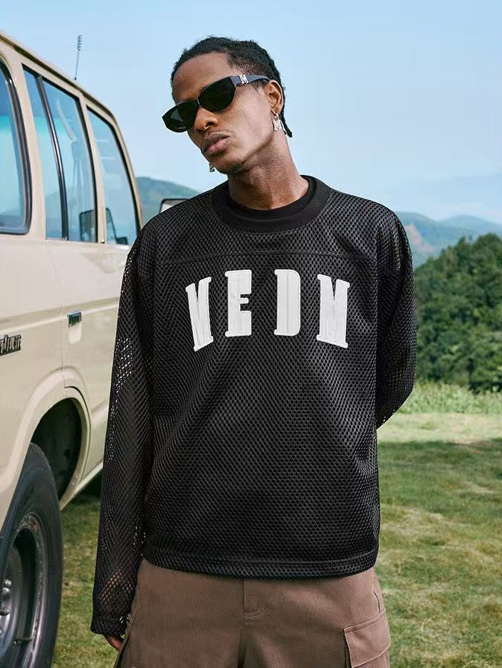 MEDM Logo Grid Hollow Design Long-sleeved T-shirt