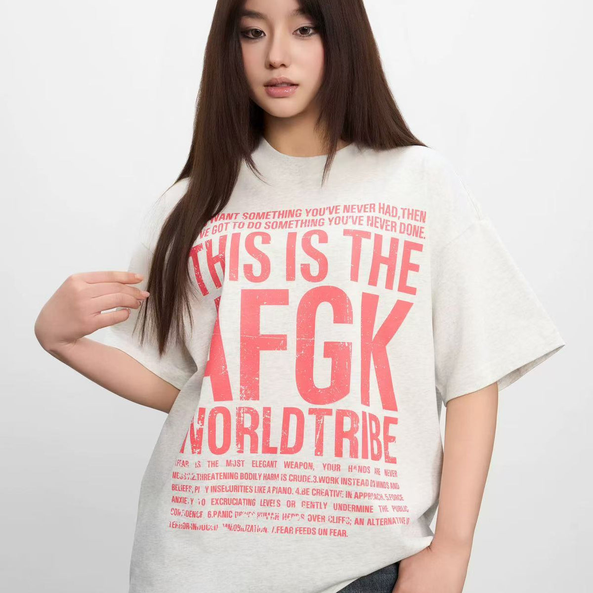 AFGK Mottled Distressed Printed Short-sleeved T-shirt