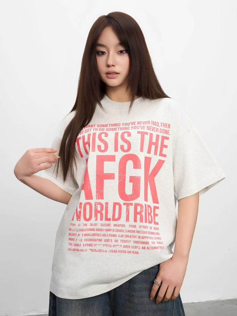 AFGK Mottled Distressed Printed Short-sleeved T-shirt