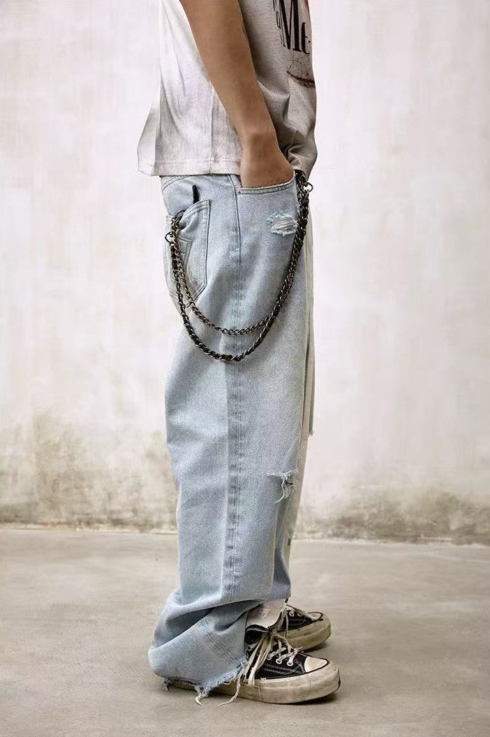 REMEDY Washed Ripped Straight-leg Jeans