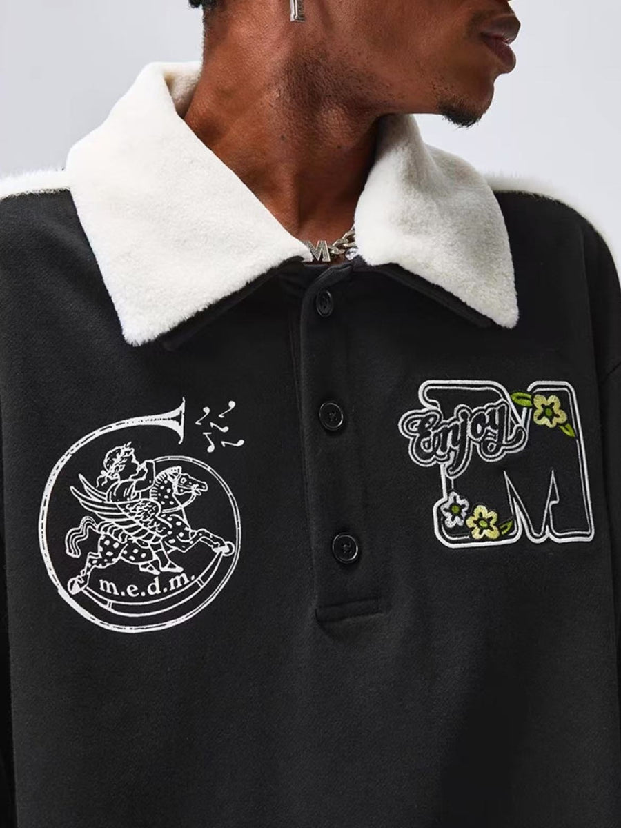 MEDM Pegasus Fur Collar Polo Sweatshirt