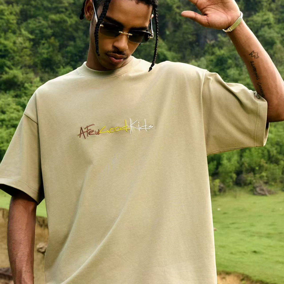 AFGK Cursive Logo Embroidered Short-sleeve T-shirt