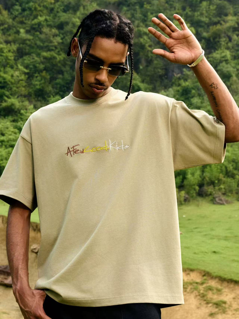 AFGK Cursive Logo Embroidered Short-sleeve T-shirt