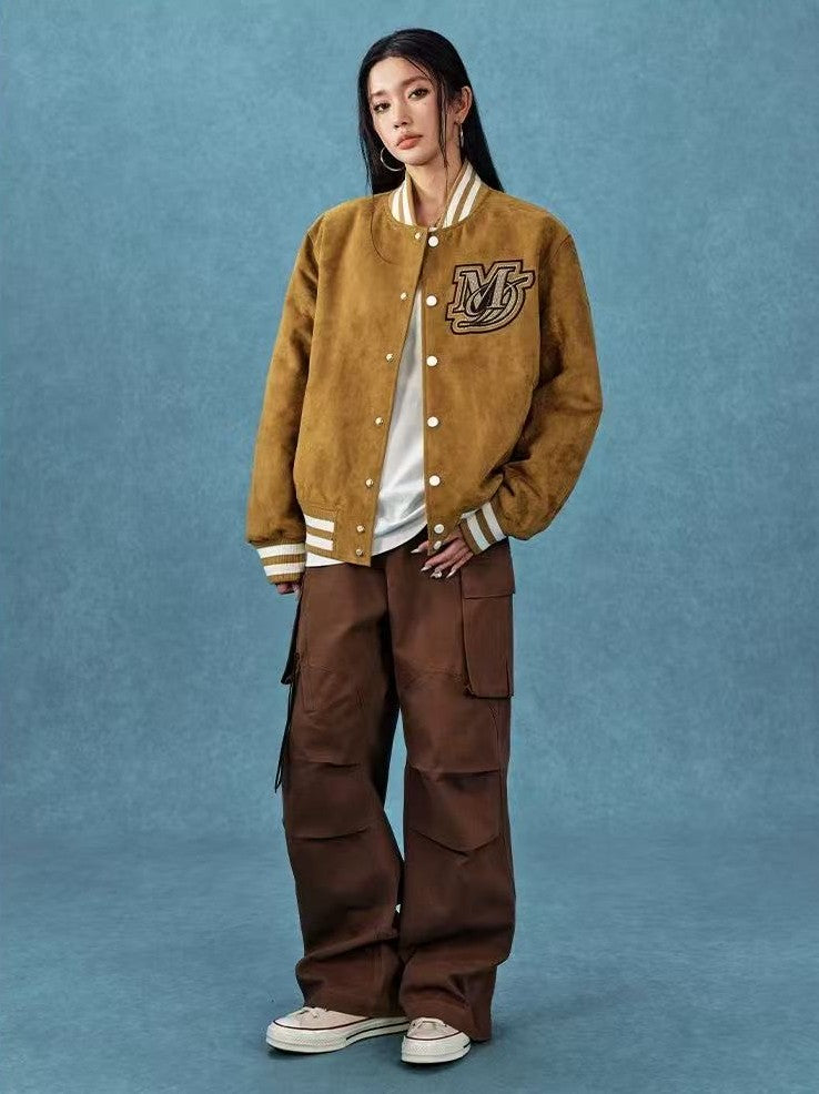 MEDM Suede Diamond-patterned Baseball Jacket