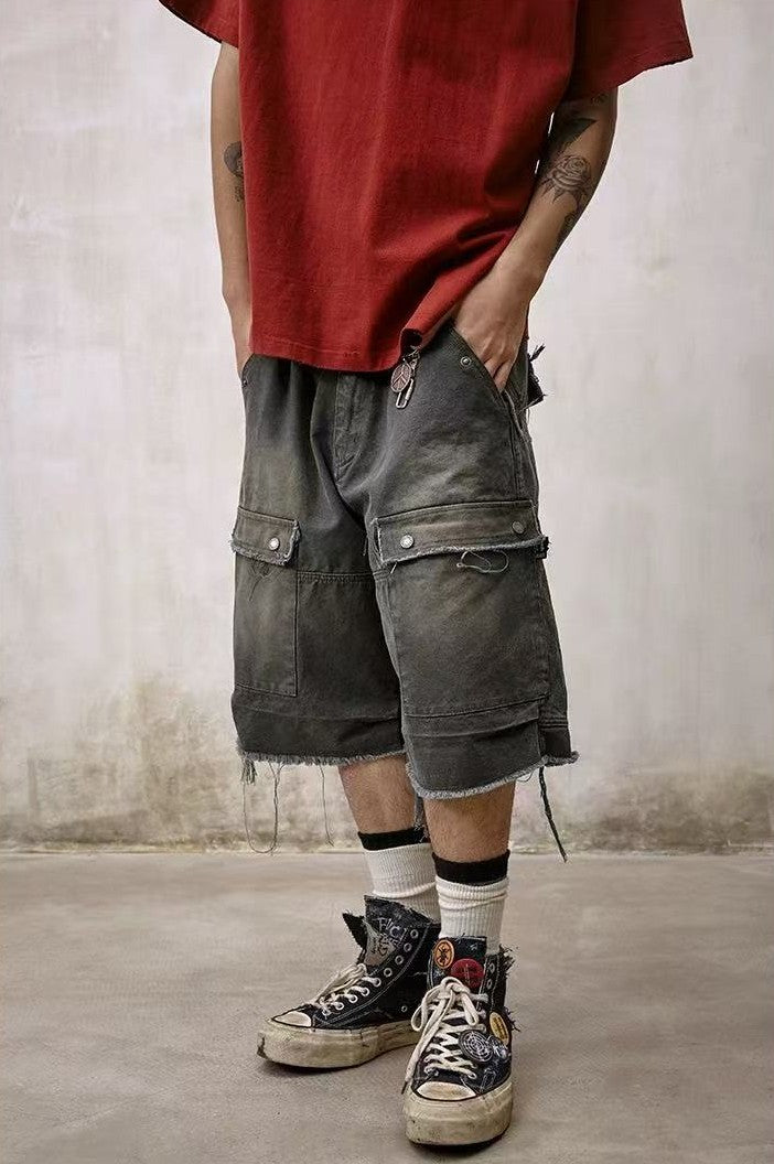 REMEDY Washed Fringed Cargo Shorts