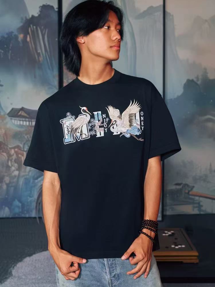 MEDM Crane Embroidered Short-sleeve T-shirt