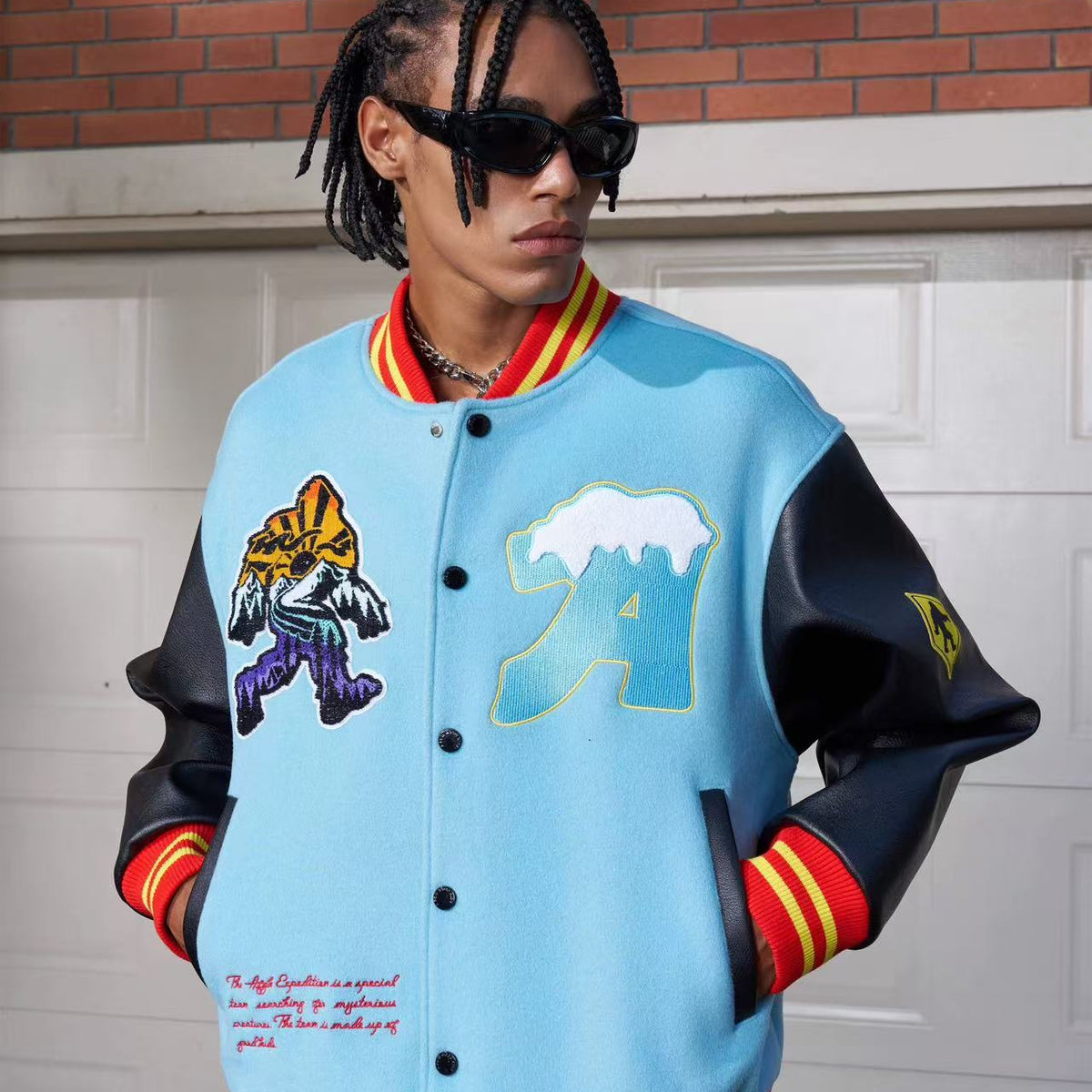 AFGK Snowy Terry Embroidered Contrasting Color Baseball Jacket