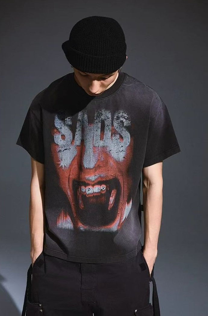 REMEDY Devil Roar Print Washed Short-sleeve T-shirt