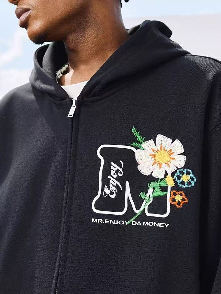 MEDM Chain Embroidered Flower Large M Zipper Hoodie