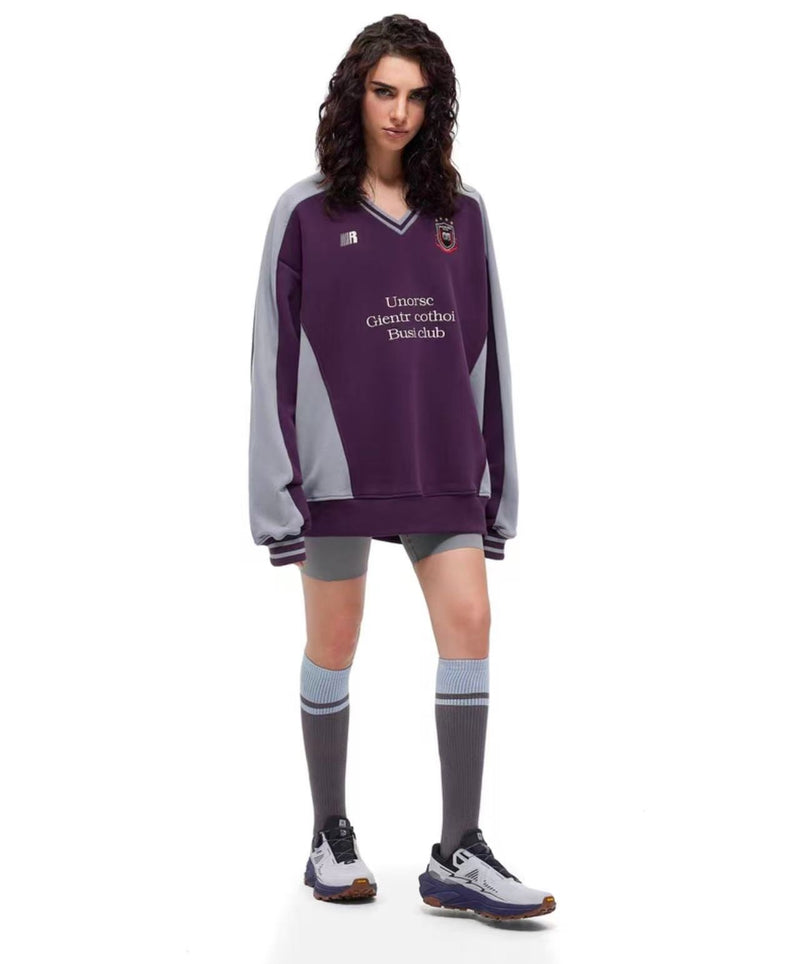 FDR Badge V-neck Contrasting Colors Sweater