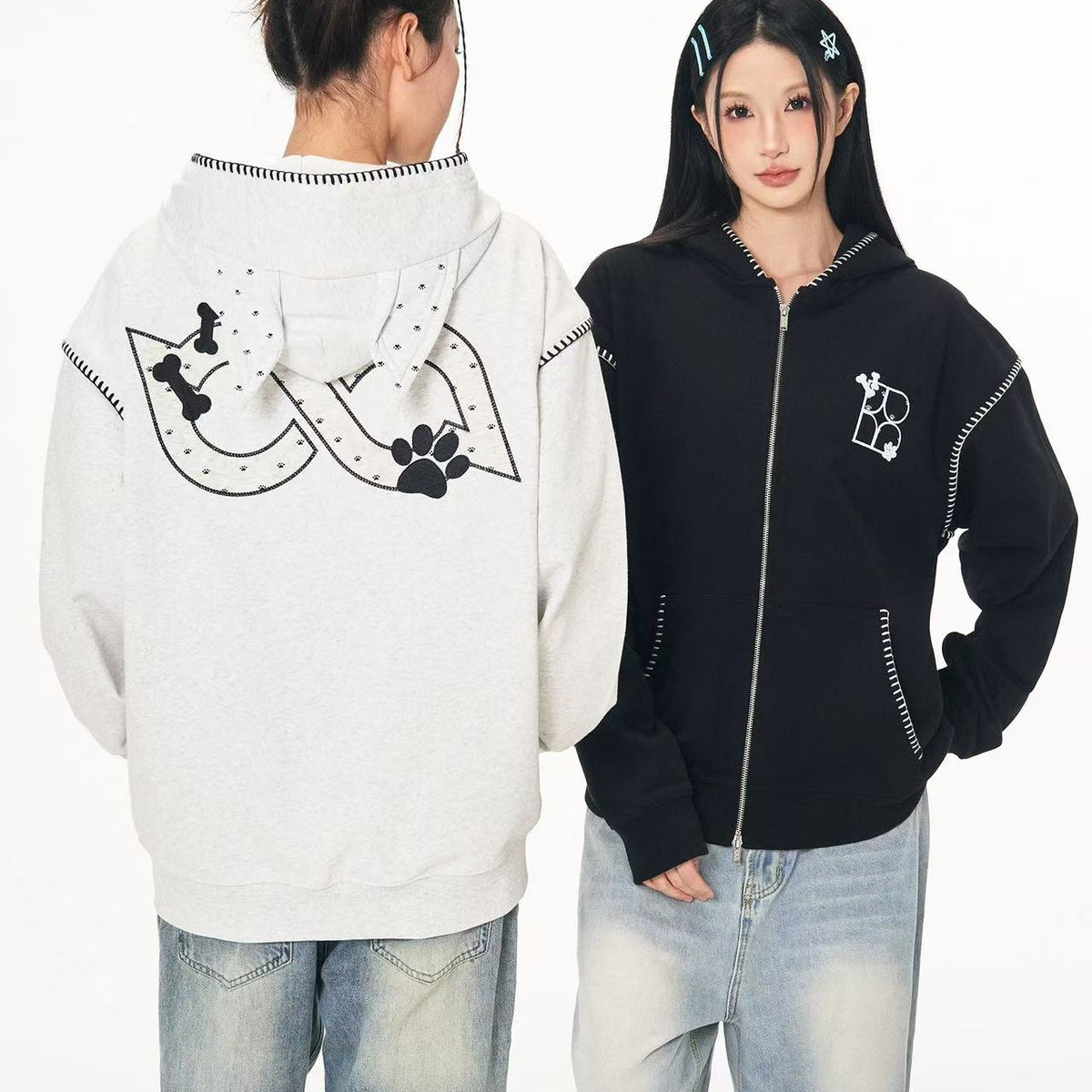 BIPOLAR Dog Ear Patch Zipper Hoodie