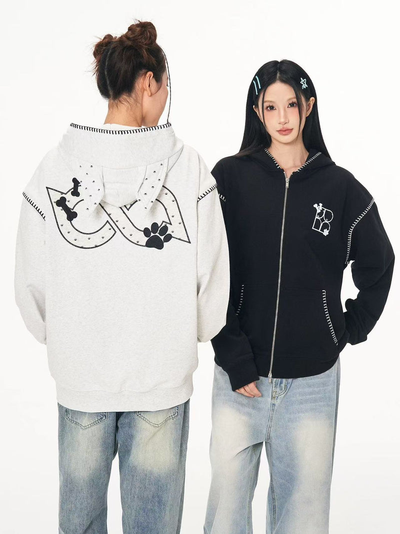 BIPOLAR Dog Ear Patch Zipper Hoodie