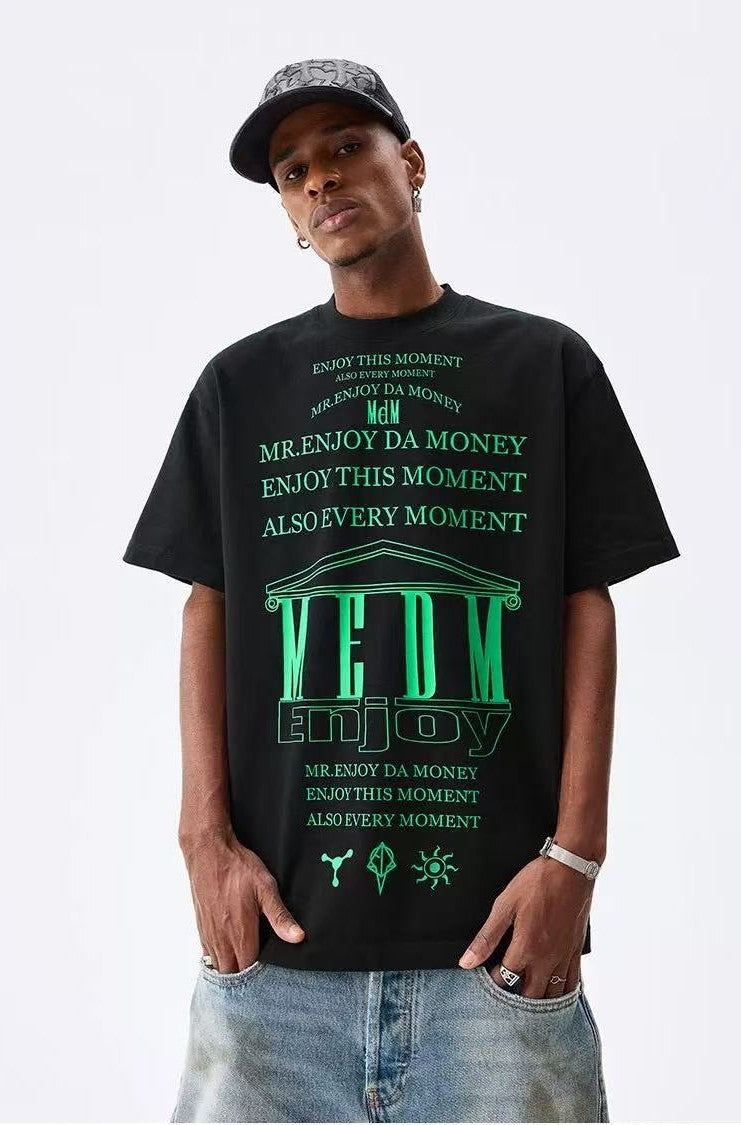 MEDM Letters Printed Luminous Short-sleeved T-shirt