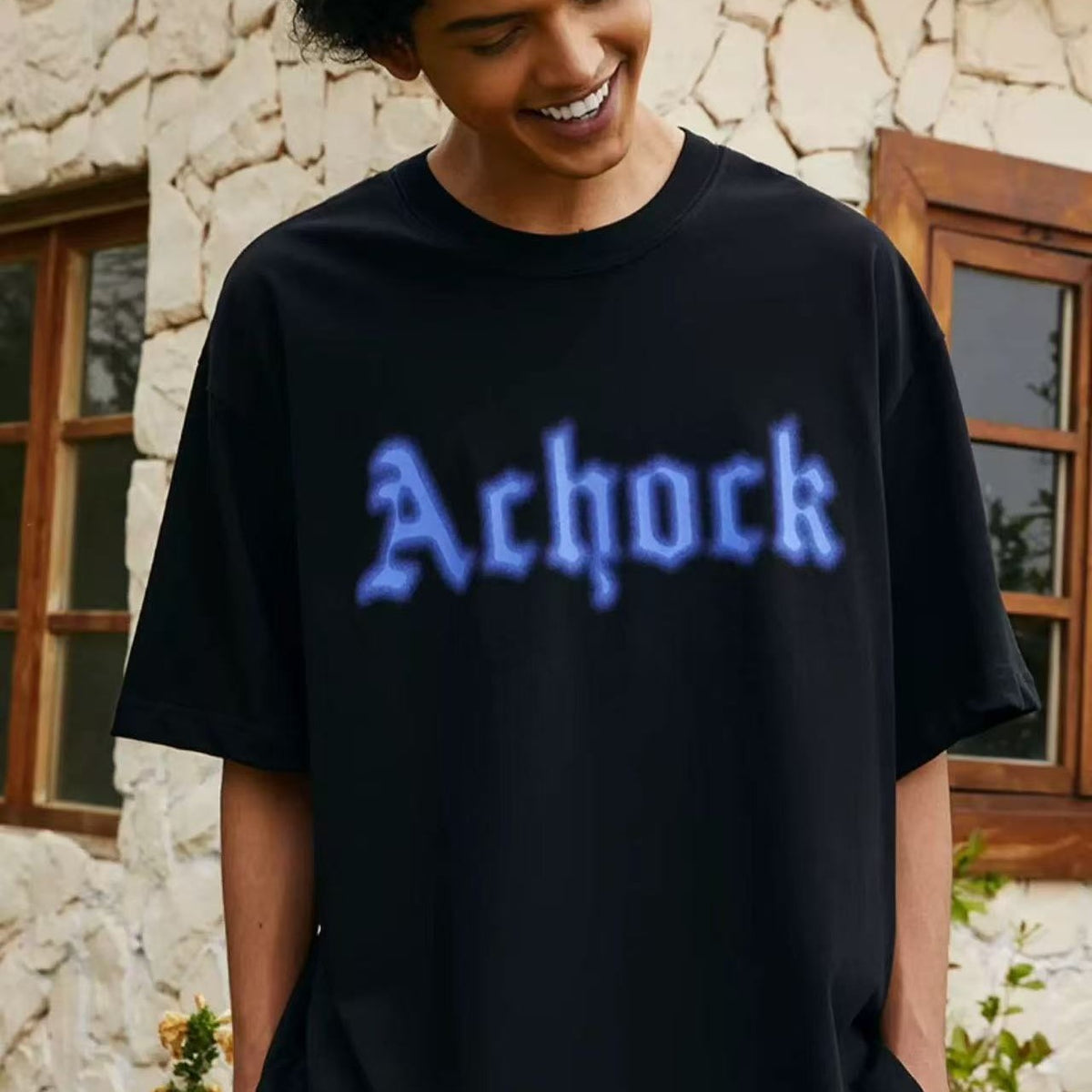 ACHOCK Simple Dot Logo Blur Printed T-shirt