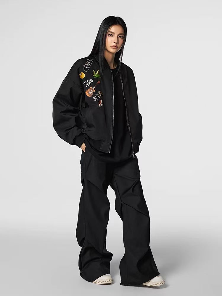 ACHOCK Badge Embroidered Heavy Duty Bomber Jacket