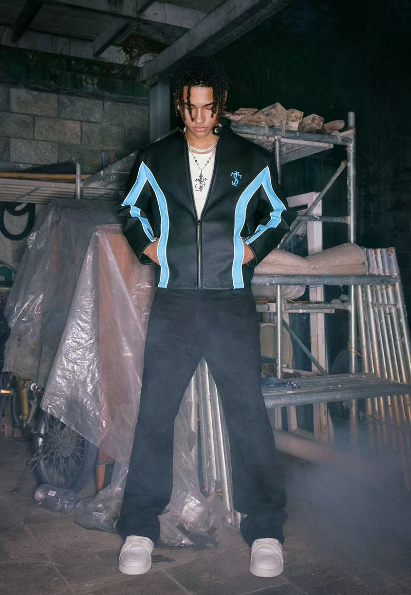 STK Vintage Striped Racing Leather Jacket