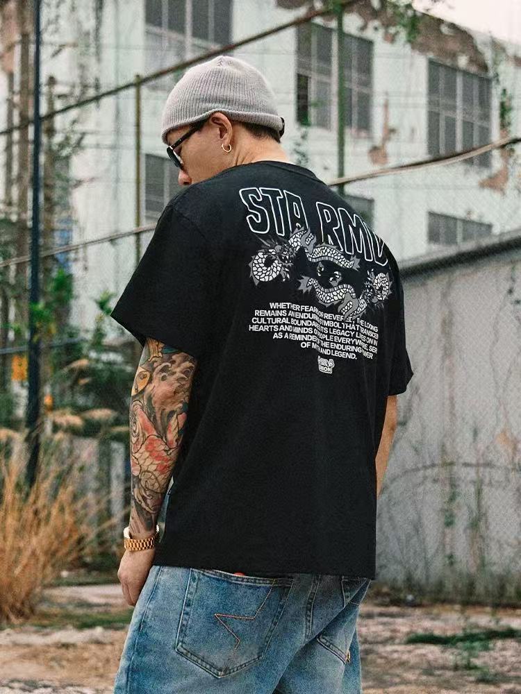 REMEDYxSTA Cartoon Dragon Print Short-sleeve T-shirt