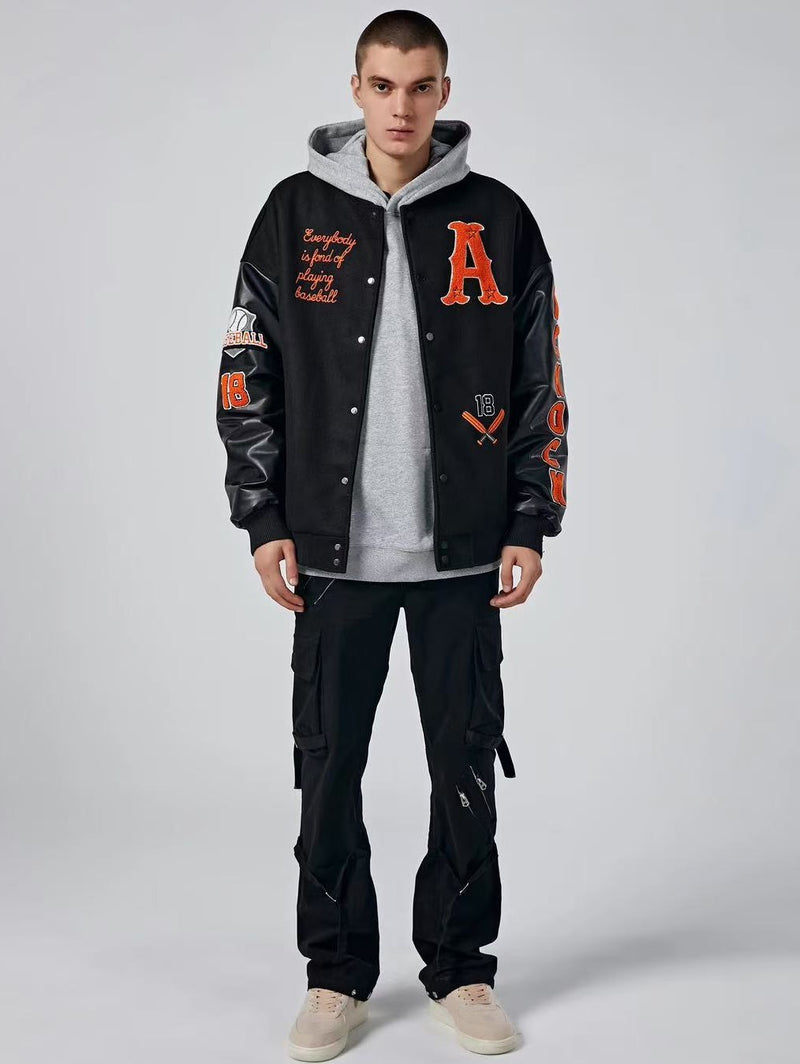 ACHOCK High Street Two-tone Baseball Embroidered Varsity Jacket