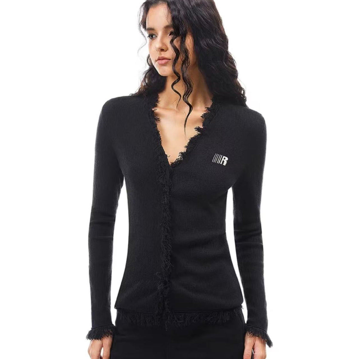 FDR V-neck Raw Edge Slim Fit Sweater (For Women)