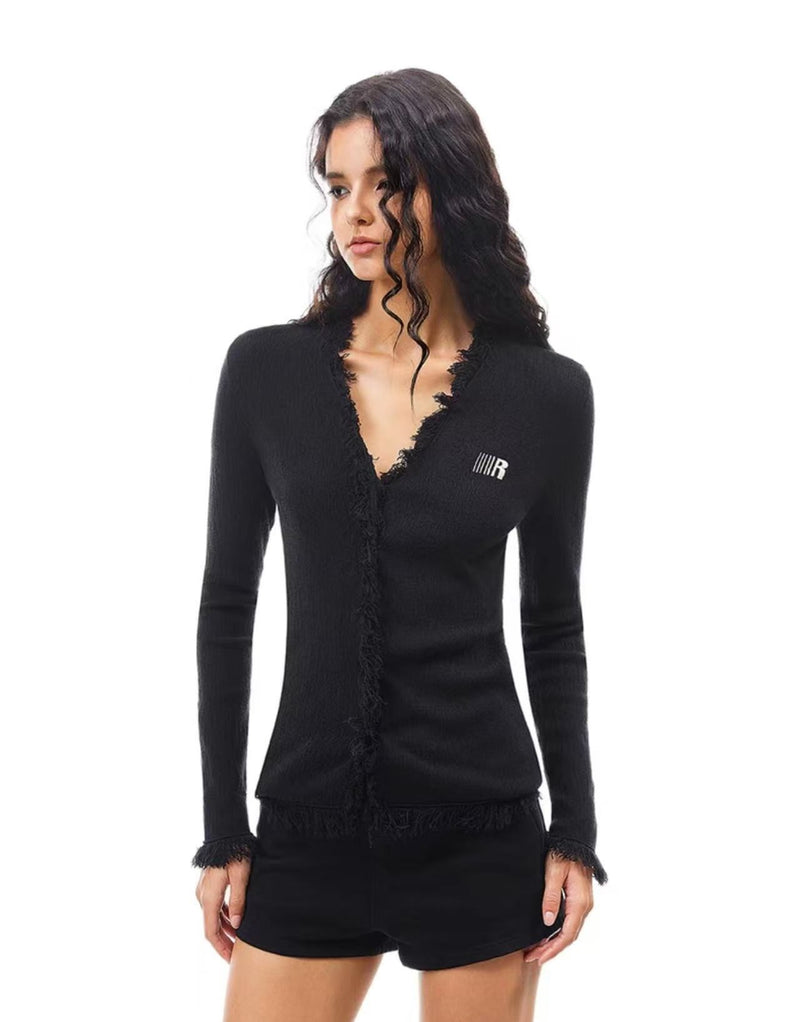 FDR V-neck Raw Edge Slim Fit Sweater (For Women)