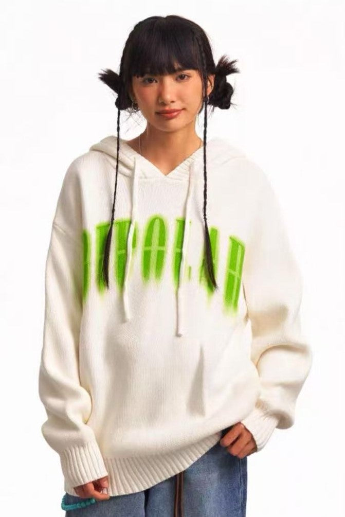 BIPOLAR Direct Print Letter Hooded Sweater