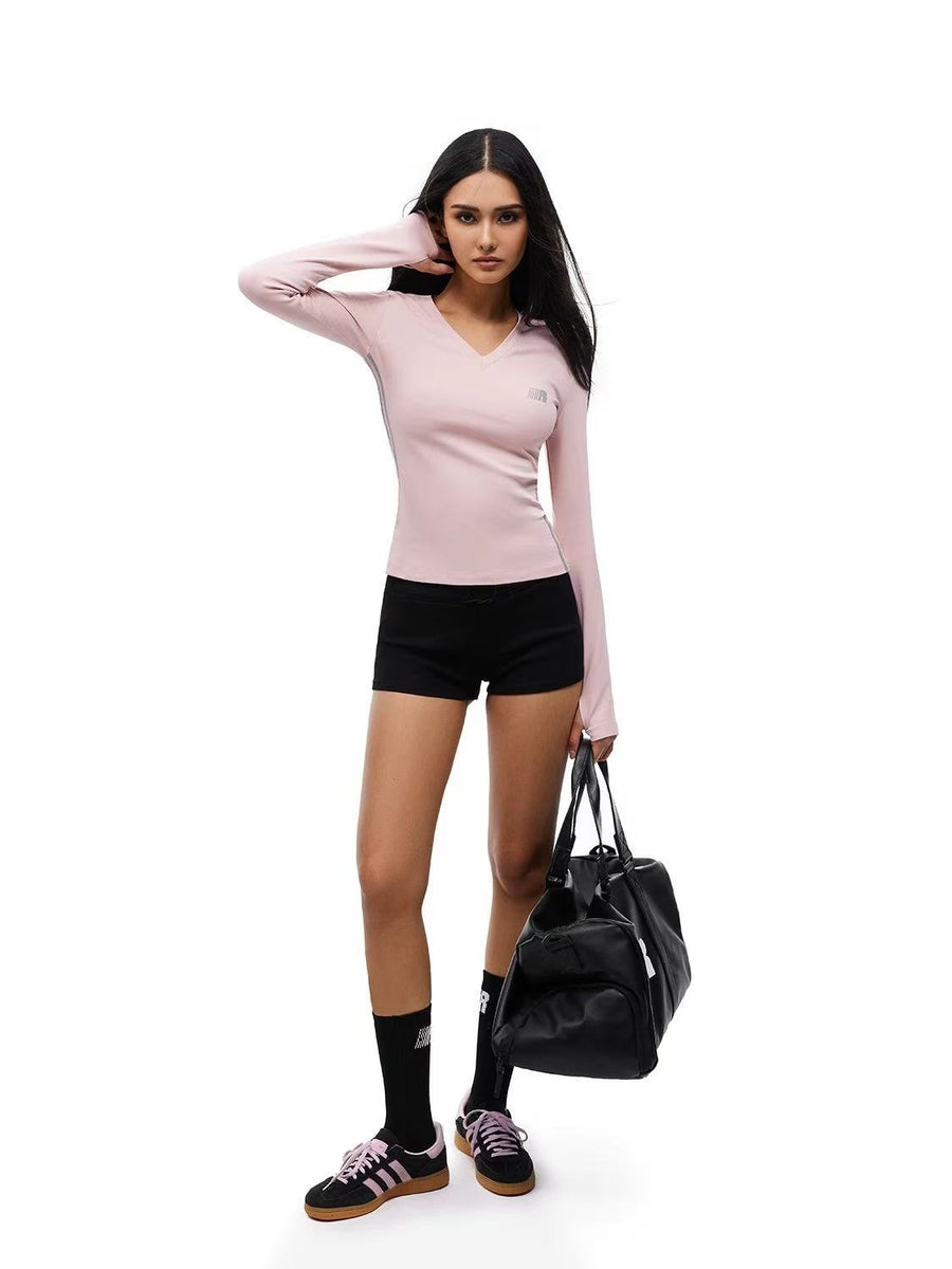 FDR Slim Fit V-neck Sports Long-sleeved Tee (For Women)