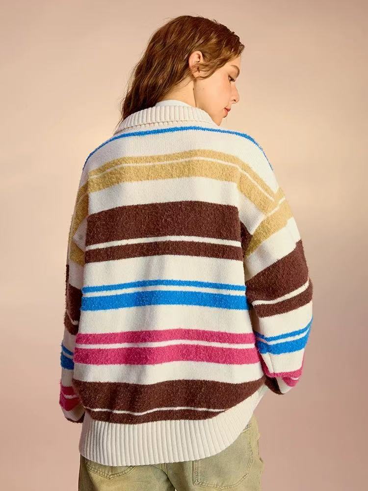 ICONSLAB Rainbow Stripe Cardigan Sweater