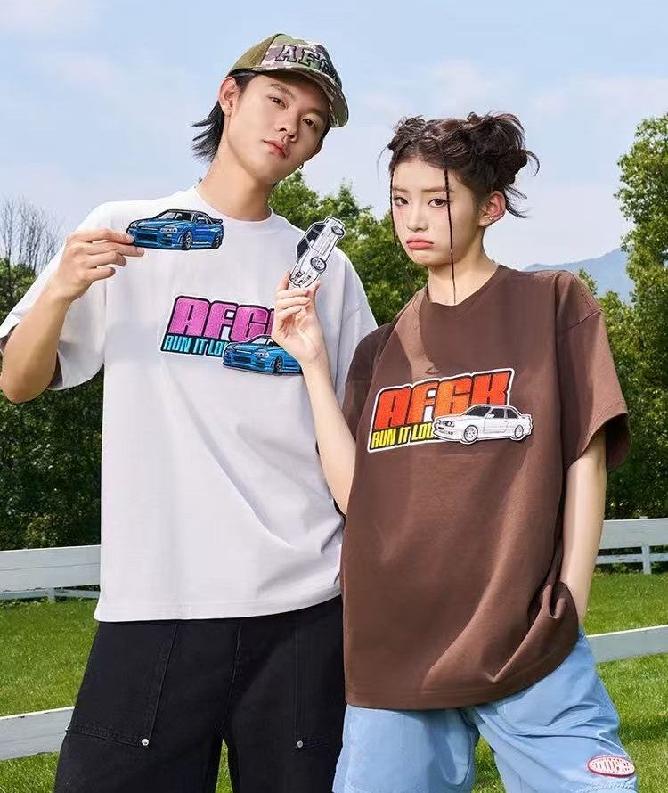 AFGK "JDM" Motorcycle Velcro Embroidered Short-sleeved T-shirt
