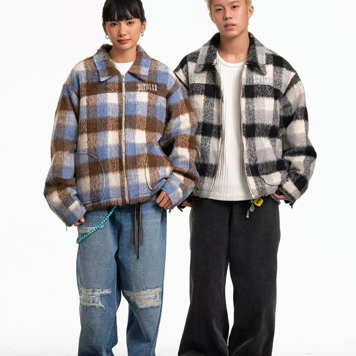 BIPOLAR Plush Plaid Color Block Jacket
