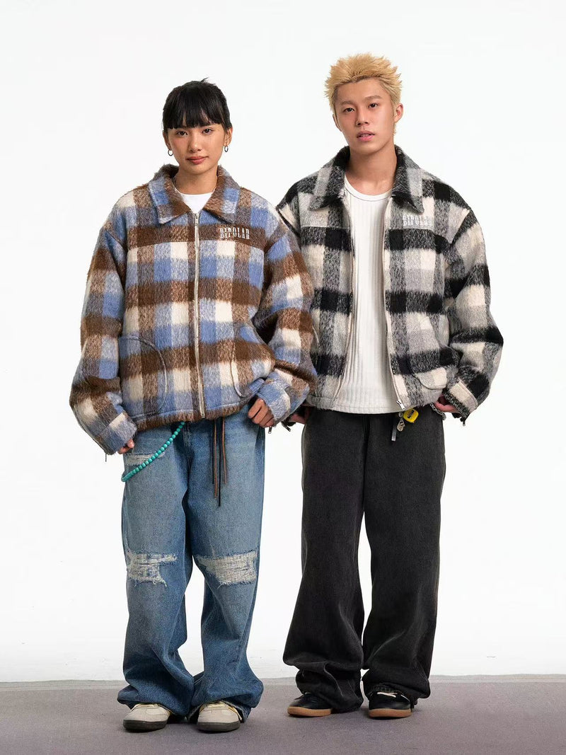 BIPOLAR Plush Plaid Color Block Jacket