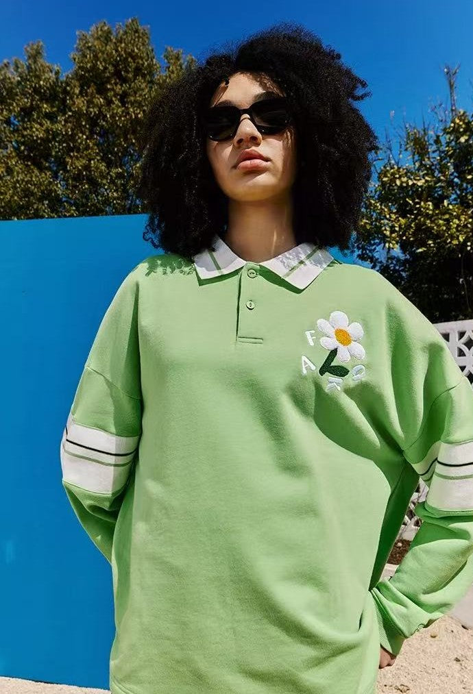 AFGK Small Flower Long-sleeve Polo T-shirt