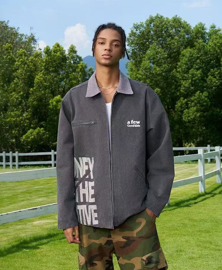 AFGK Vintage Quilted Cotton Washed Distressed Detroit Jacket