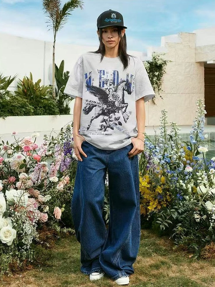 MEDM Pegasus Distressed Short-sleeved T-shirt