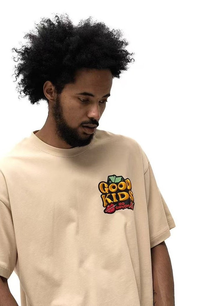 AFGK Letter Embroidered Short-sleeve T-shirt