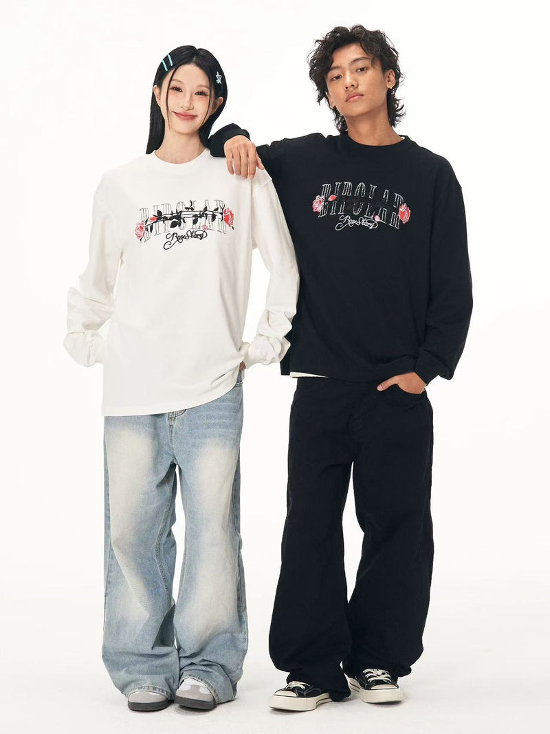 BIPOLAR Neon Rose Embroidered Long-sleeves T-shirts