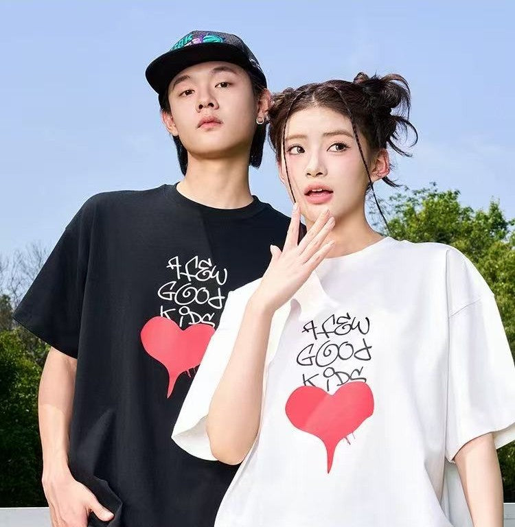 AFGK Valentine's Day Love Graffiti Letter Print Short Sleeve T-Shirt